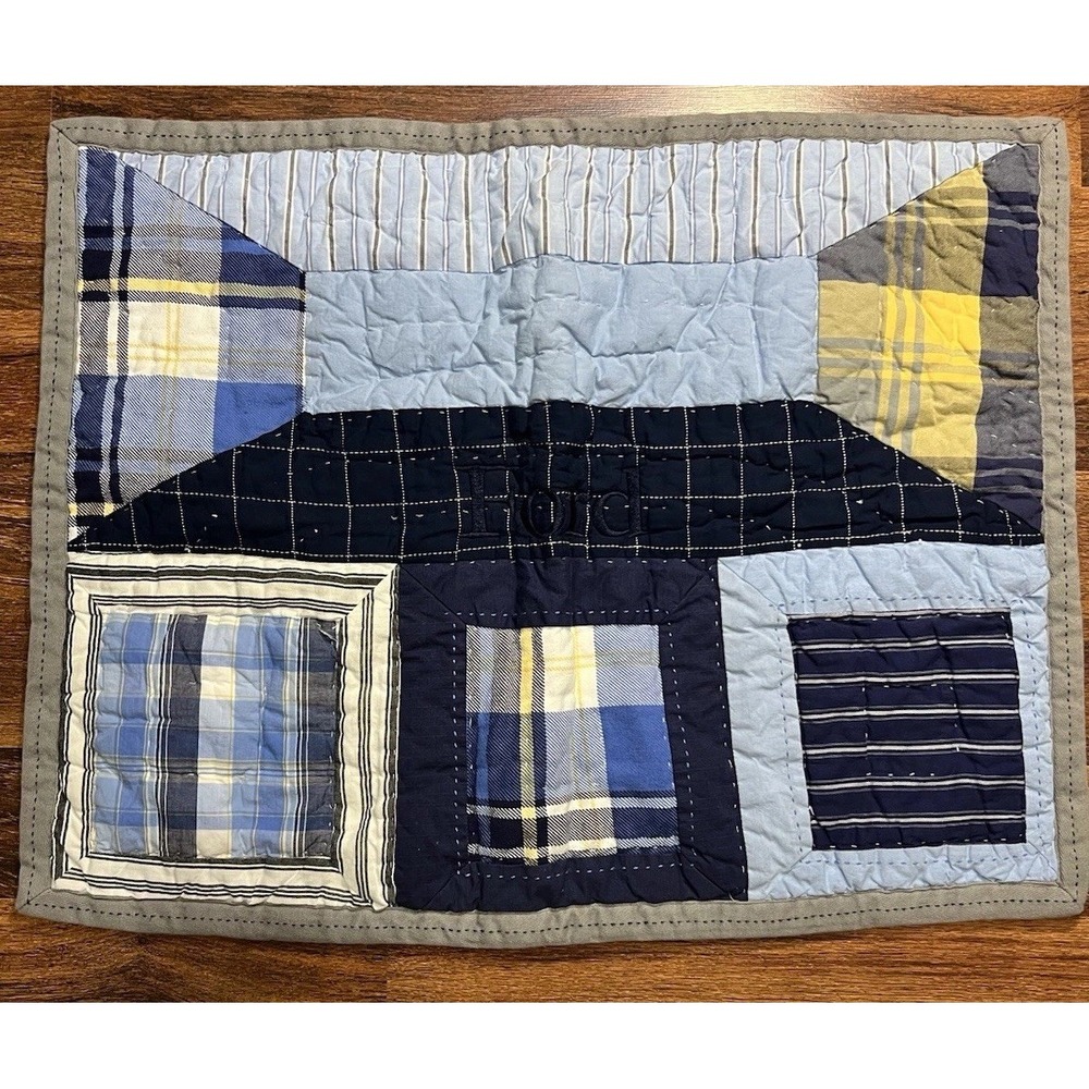 Pair Of Pottery Barn Kids Blue Plaid STANDARD Pillow Shams Embroidered "FORD"